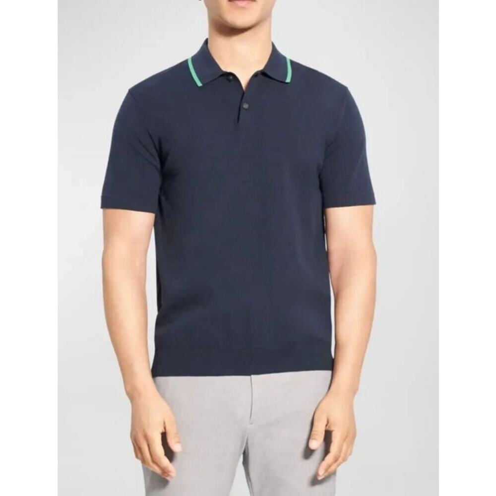 Theory Baltic/Jade Green Tipped Collar Polo T-Shirt Size XL